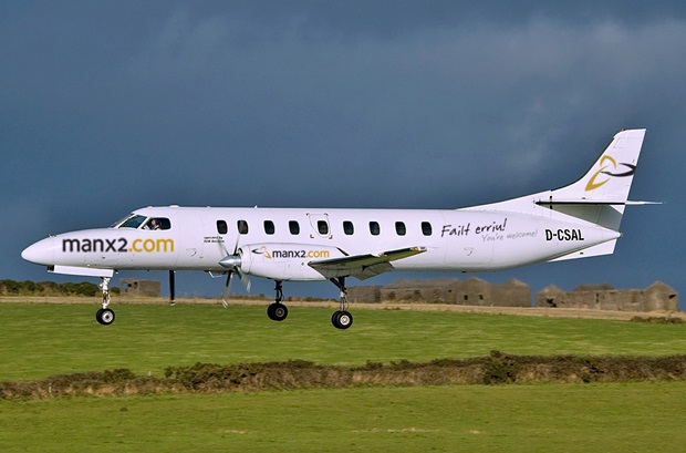 A Manx2.com aircraft lands in the Isle of Man